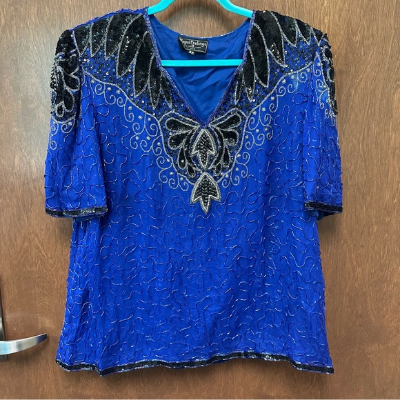 Vintage 80s Royal Feelings silk rayon party blouse Women’s plus 3X sequins beads - Picture 1 of 9